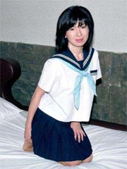 Lovely japanese coed in uniform spreads her tight trimmed pussy here